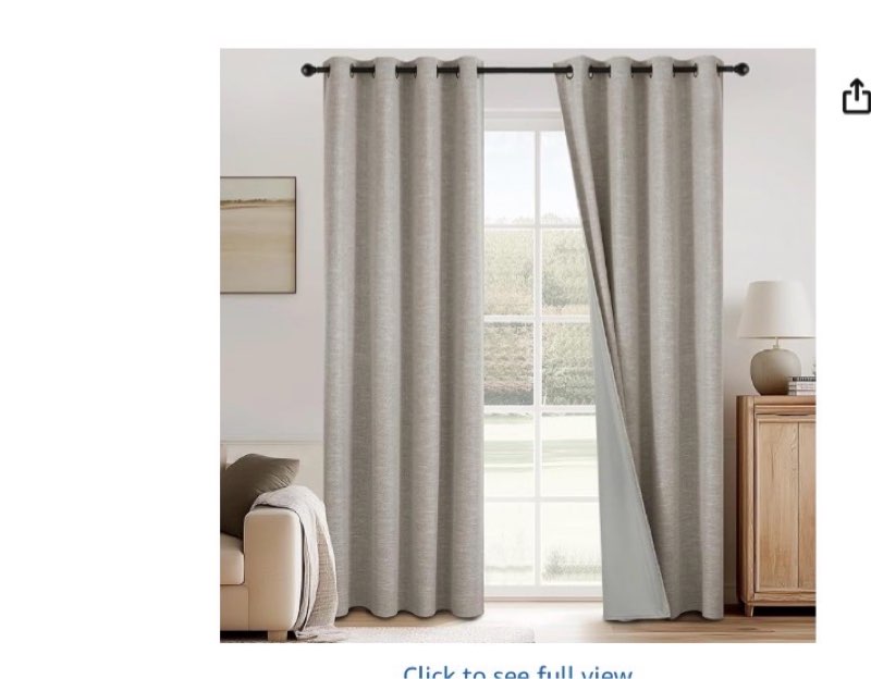 StangH Extra Long 100% Blackout Floor to Ceiling Curtains, Faux Linen Energy Efficient Living Room C