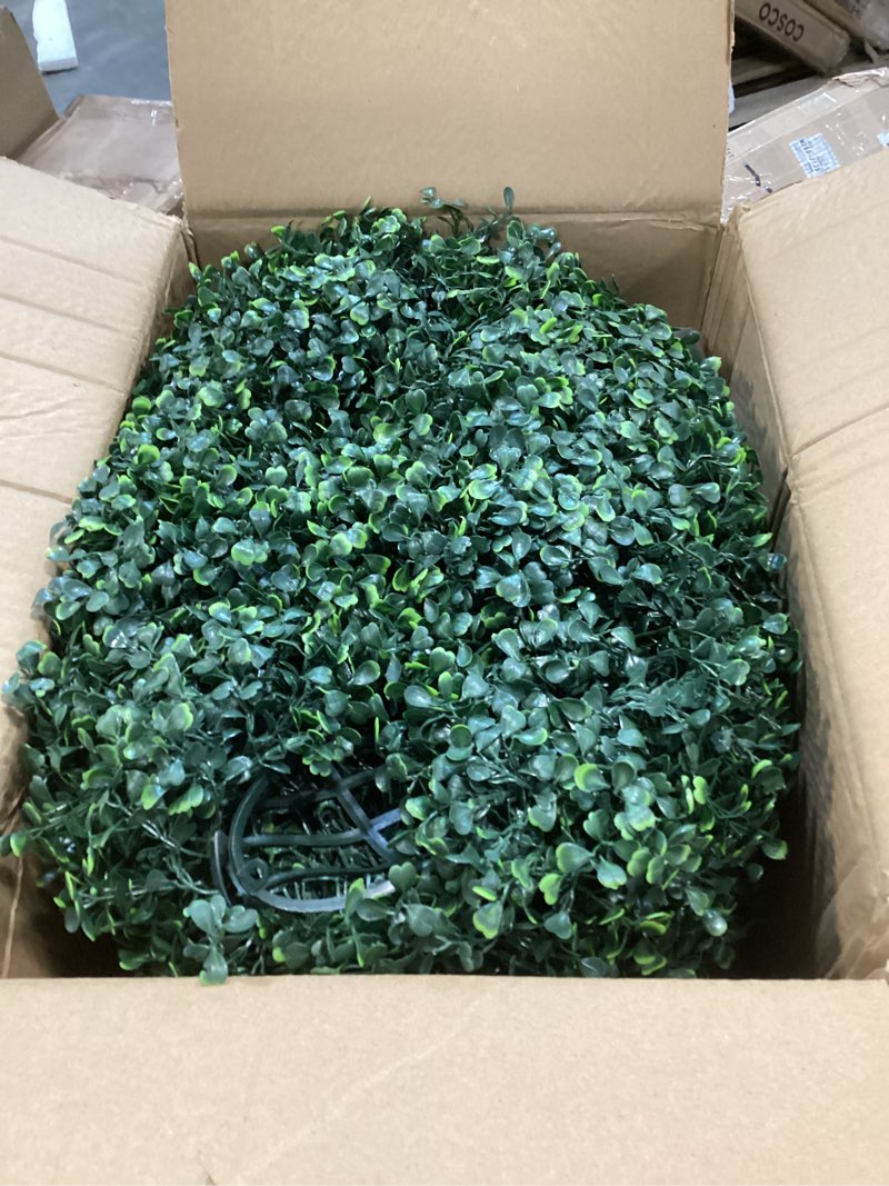 Condition photo showing Good Condition for Artificial Plant Topiary Ball: UV-Anti 2 PCS 16 Inch 4-Layer Leaf Faux Boxwood Decorative Balls for Wedding, Balcony,Garden, Backyard and Indoor & Outdoor Greenery Home Décor 16 inches Green