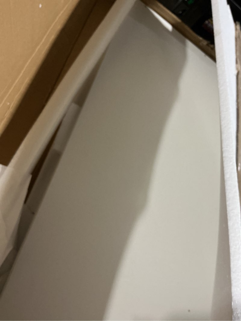 Condition photo showing As Is for FAHKNS Washer Dryer Countertop - Wood Laundry Washer Dryer Topper with Anti-Slip Mat, 54" Width Waterproof Laundry Room Organization, Light & Save Space, White