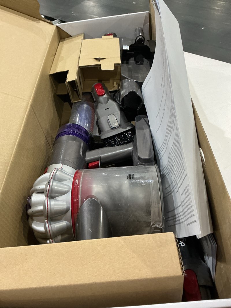 Condition photo showing As Is for dyson v8 cordless vacuum, cleans hard floors and carpets, detangles, converts to handheld, 115aw, 2 power modes, up to 40 minutes¹