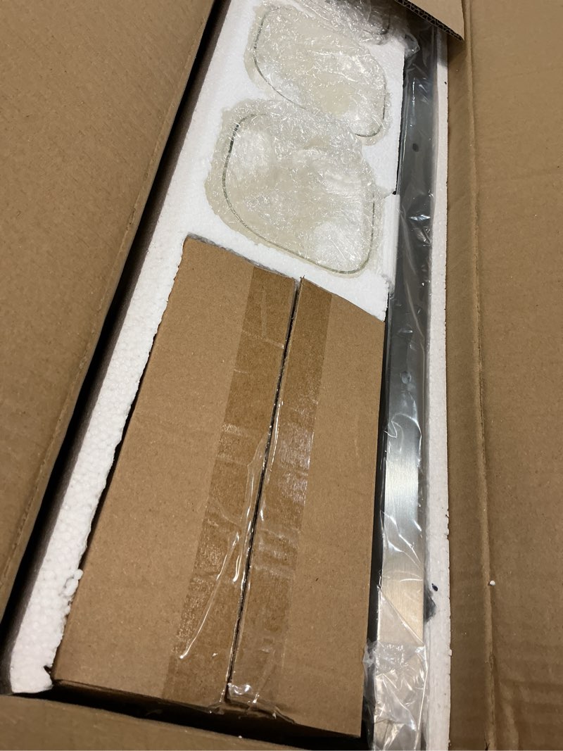 Condition photo showing As Is for 3-Light Bathroom Light Fixtures, Brushed Nickel Vanity Lights for Bathroom, Kitchen, Living Room, Modern Bathroom Vanity Lights with Clear Glass Shades 3 LIGHT Brushed Nickel