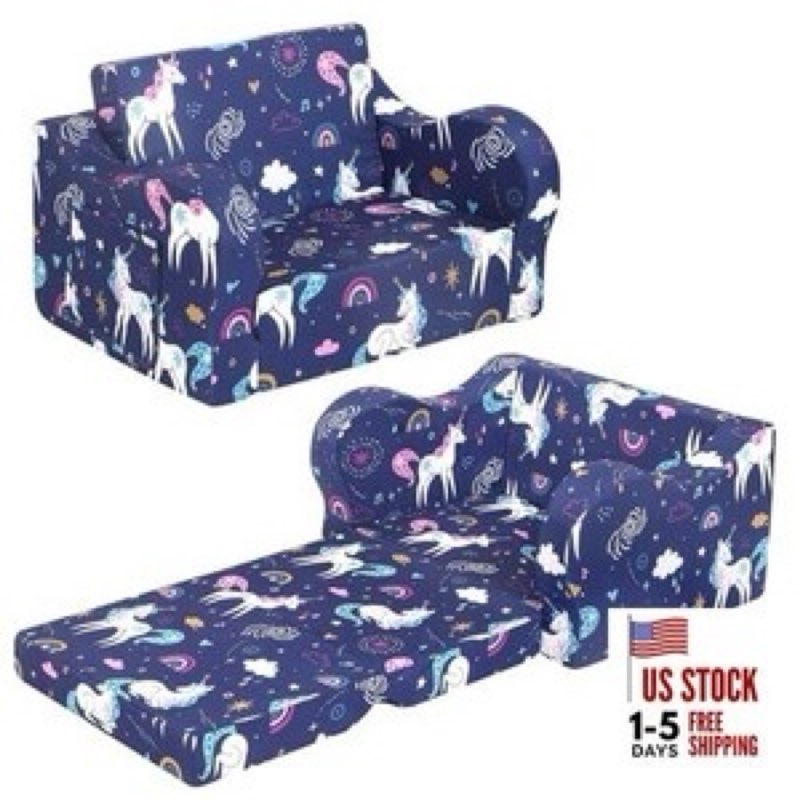 kids sofa, 2-in-1 flip-out foam couch, foldable soft play lounge light purple