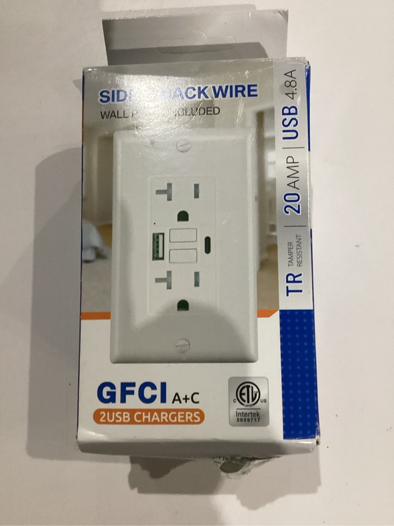 Condition photo showing Good Condition for 20 Amp Self-Test GFCI Outlet Combination with USB Type A and Type-C, Tamper Resistant Thinner Duplex Outlet, in-Wall, USB Charger for Smartphones, Tablets and Smart Home Appliance, Black Black 20 Amp