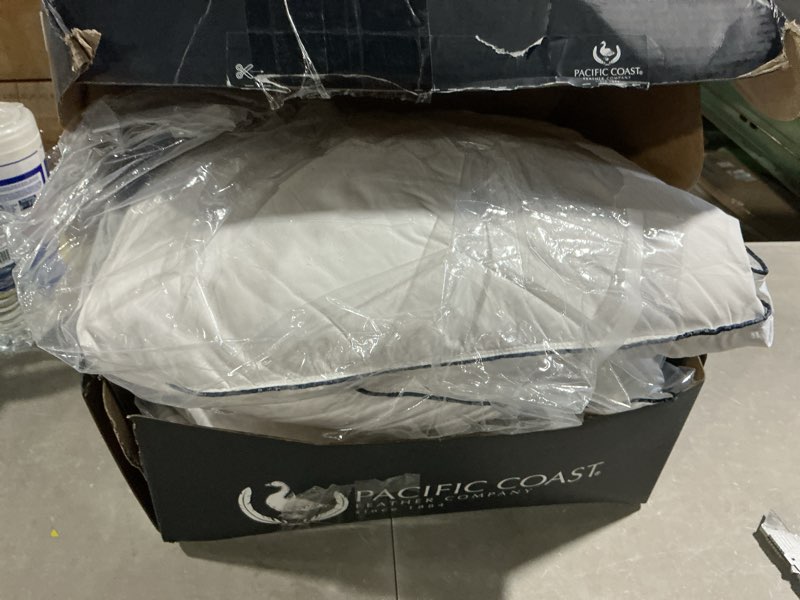 Condition photo showing As Is for pacific coast white goose down fiber pillows, bed pillows for back, stomach and side sleepers, king size pillows set of 2, hotel collection, fluffy, medium king size (pack of 2)