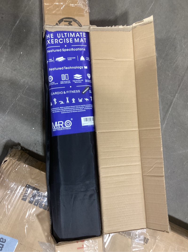 Condition photo showing Good Condition for mro extra large exercise mat 12'x7'/9'x7'/7'x7'/7'x5'(7mm), high-density workout mats for home gym flooring, non-slip, extra thick durable cardio mat, ideal for plyo, mma, jump rope - shoe friendly 7*7ft black