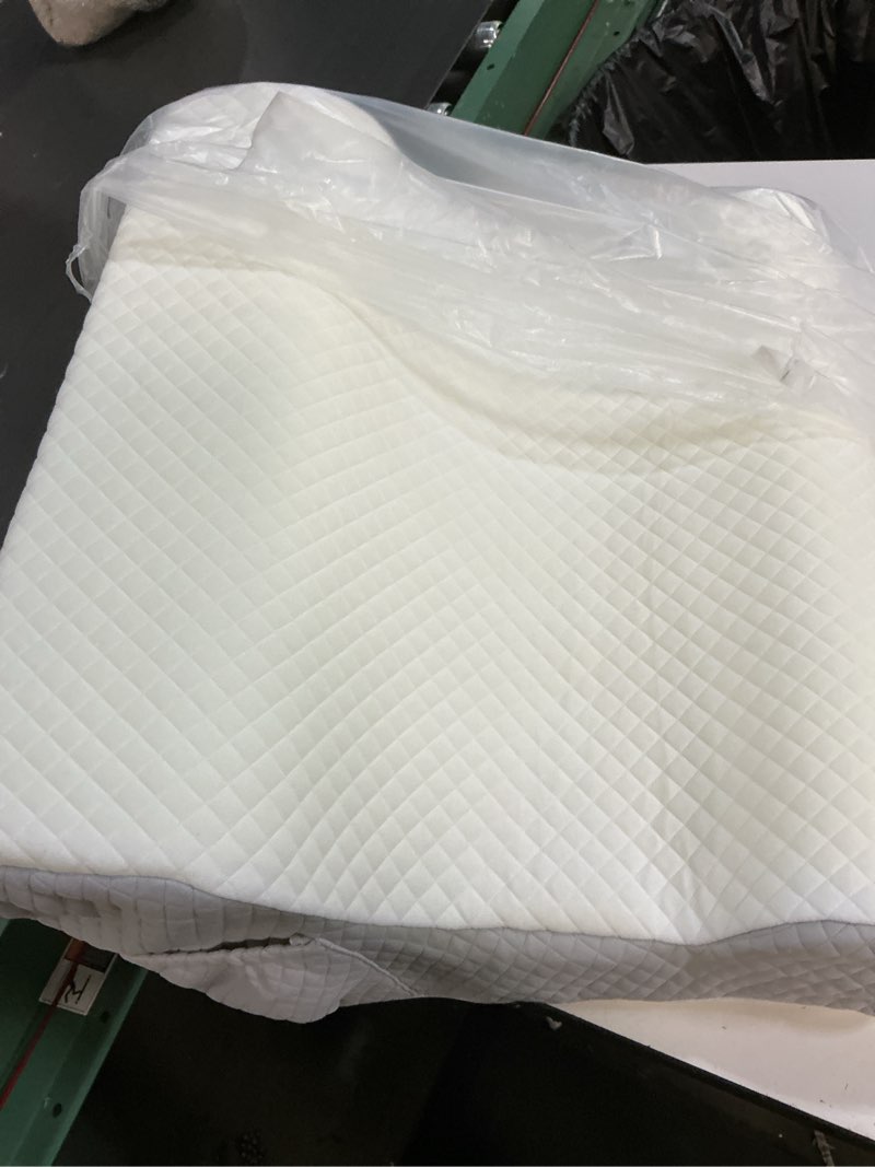 Condition photo showing Good Condition for wedge pillow for sleeping - orthopedic bed wedge pillow for post-surgery recovery, acid reflux & snoring relief - memory foam back support pillow for sitting up in bed, headboard cushion - white 22x11 inch