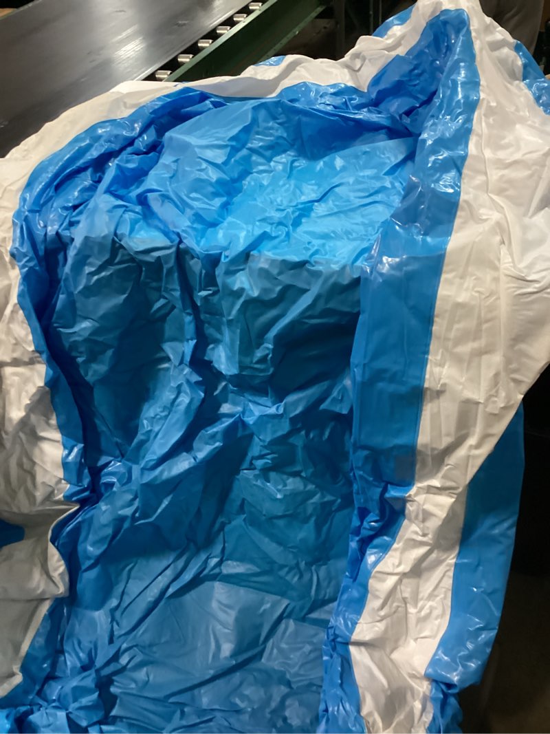 Condition photo showing As Is for (size unknown, similar shape as stock photos) inflatable swimming pool, large blow up pool for adults kids kiddie. big foldable family above ground pools for backyard garden, blue/white inflatable-\