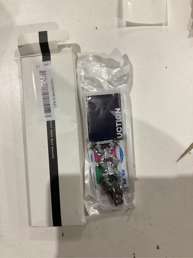Condition photo showing Good Condition for mesime compatible with apple watch band 38mm 40mm 41mm 42mm 44mm 45mm 46mm, women bling jewelry bands with tempered glass screen protector case, shiny strap for iwatch series 11/10/9/8/7/6/5/4/3/2/1/se silver 45mm(series 9/8/7)