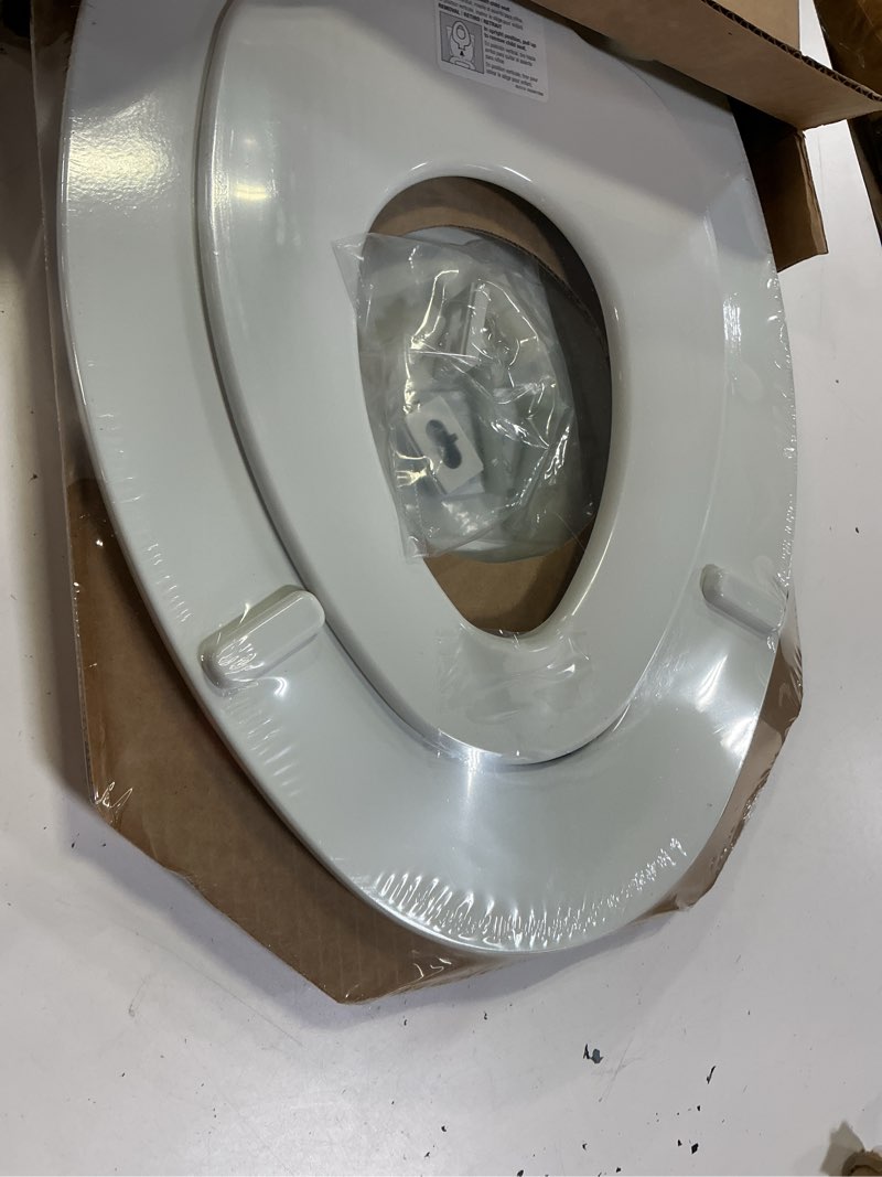 Condition photo showing New/Like New for mayfair nextstep2 toilet seat with toddler potty training seat built-in, slow close, easy clean, magnetic removable kids seat, made in usa, elongated, white