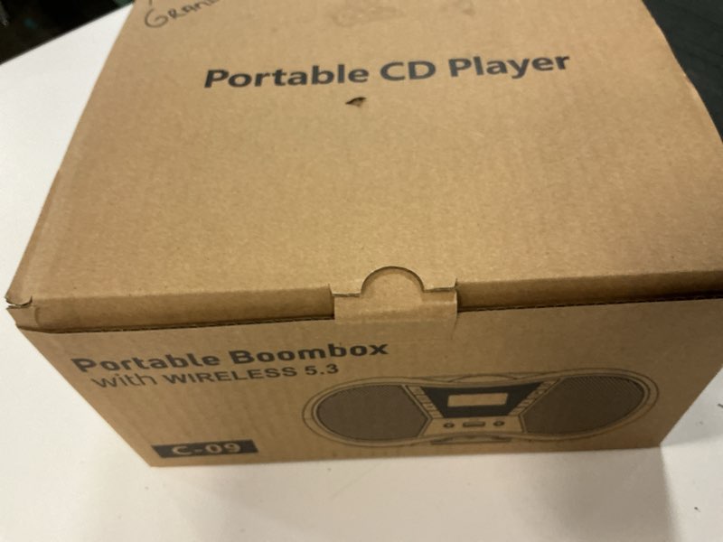 Condition photo showing New/Like New for boombox cd player portable, portable cd players for home, radio cd player stereo with aux/usb/fm/bluetooth, ac/battery, sleep timer, boom box with bluetooth gift for kids,seniors,home, red