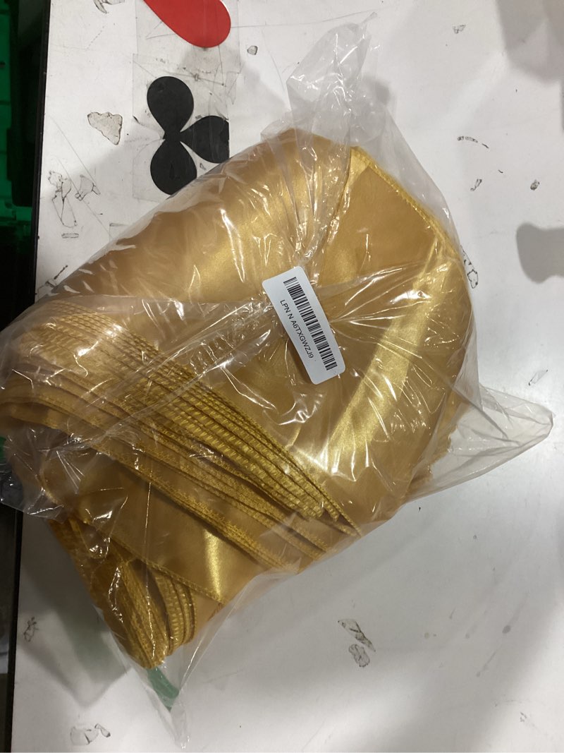 Condition photo showing Good Condition for 50 PCS Gold Satin Chair Sashes Bows Universal Chair Ribbon Ties Back Sash for Wedding Party Reception Events Banquets Hotel Event Chair Cover Decoration (7x108 inch) Gold 50