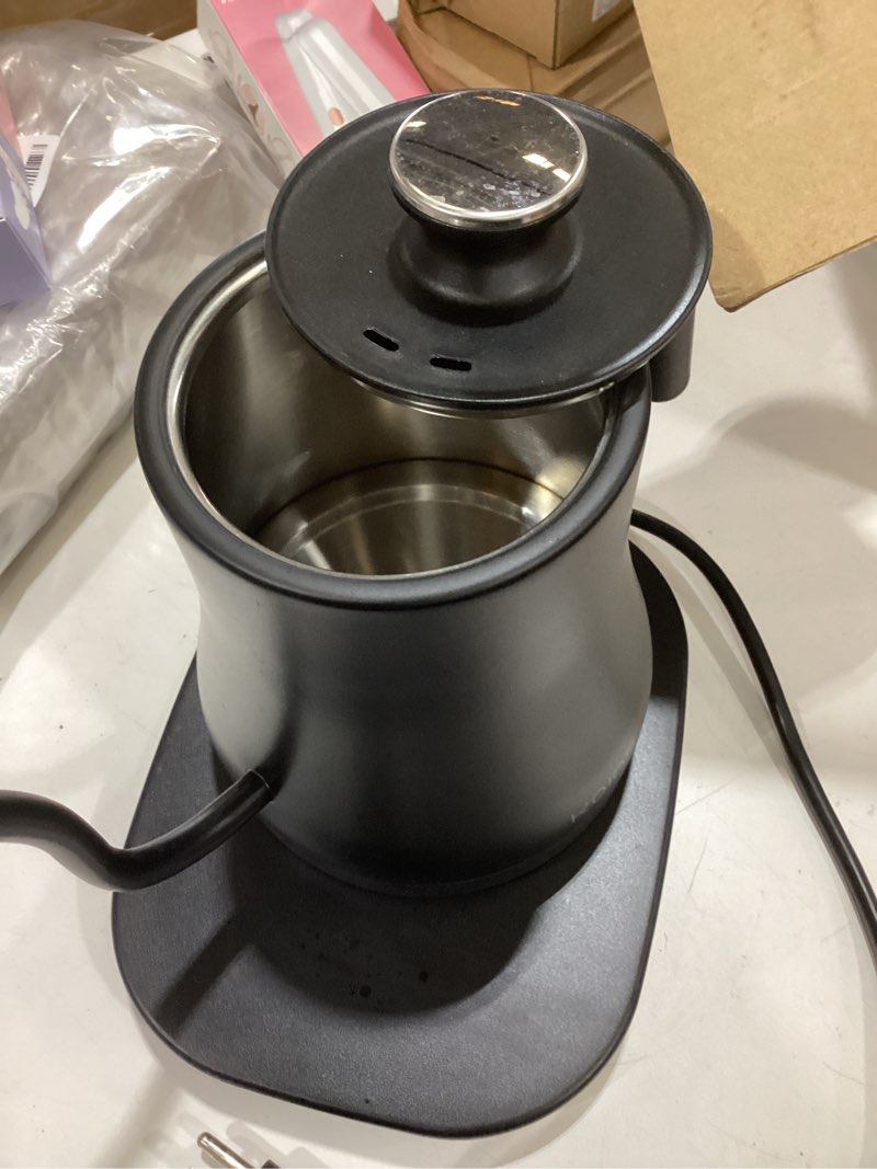 Condition photo showing As Is for koios gooseneck electric kettle with ±1? temperature control & mute mode, 0.8l pour over kettle for coffee & tea, 1200w quick heating stainless steel water boiler with 4hrs keep warm, matt black