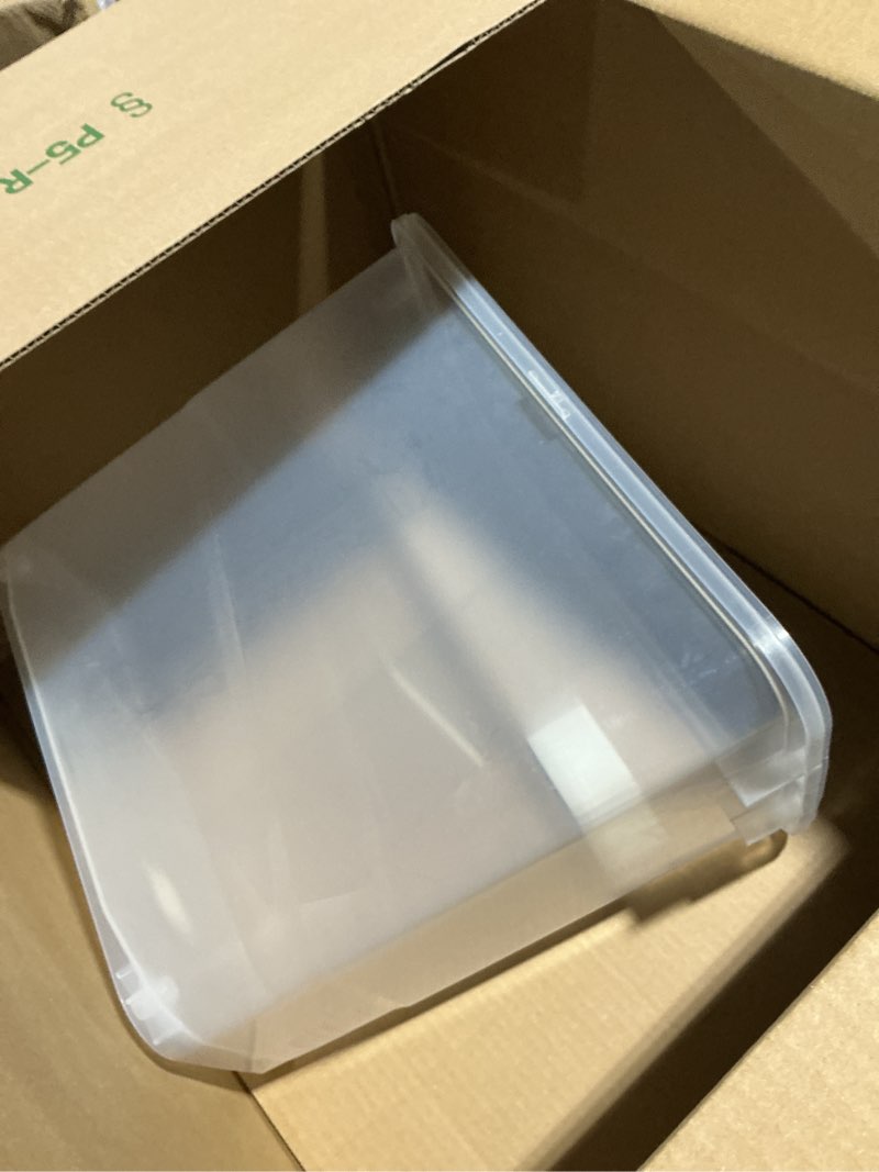 Condition photo showing As Is for Mighty Tuff Airtight Dog Food Storage Container, Up to 36 lbs, with Portion Scoop – BPA Free Airtight Pet Food Bin on Wheels Base without Snack Container