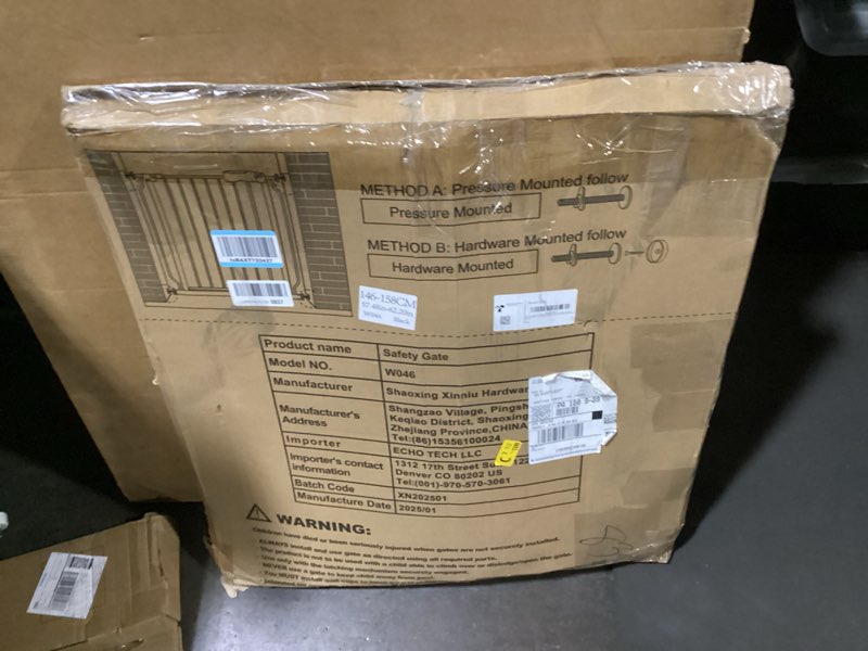 Condition photo showing As Is for extra wide baby gate 57.5-62 inch black walk thr dog gates doorways house no drill pressure mounted auto close long child safety gate for kids and pet