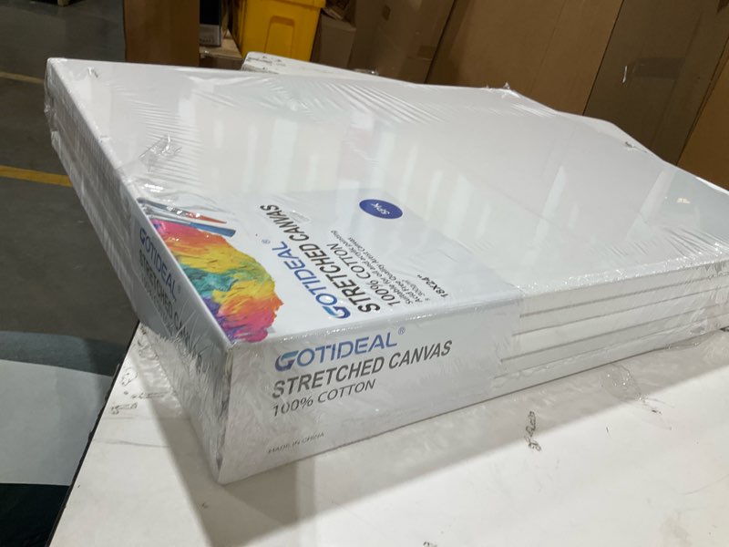 Condition photo showing As Is for gotideal stretched canvases for painting, 18x24" inch set of 5, primed white - 100% cotton blank art canvas boards for painting for acrylic pouring, oil paint dry & wet art media white 18"x24"
