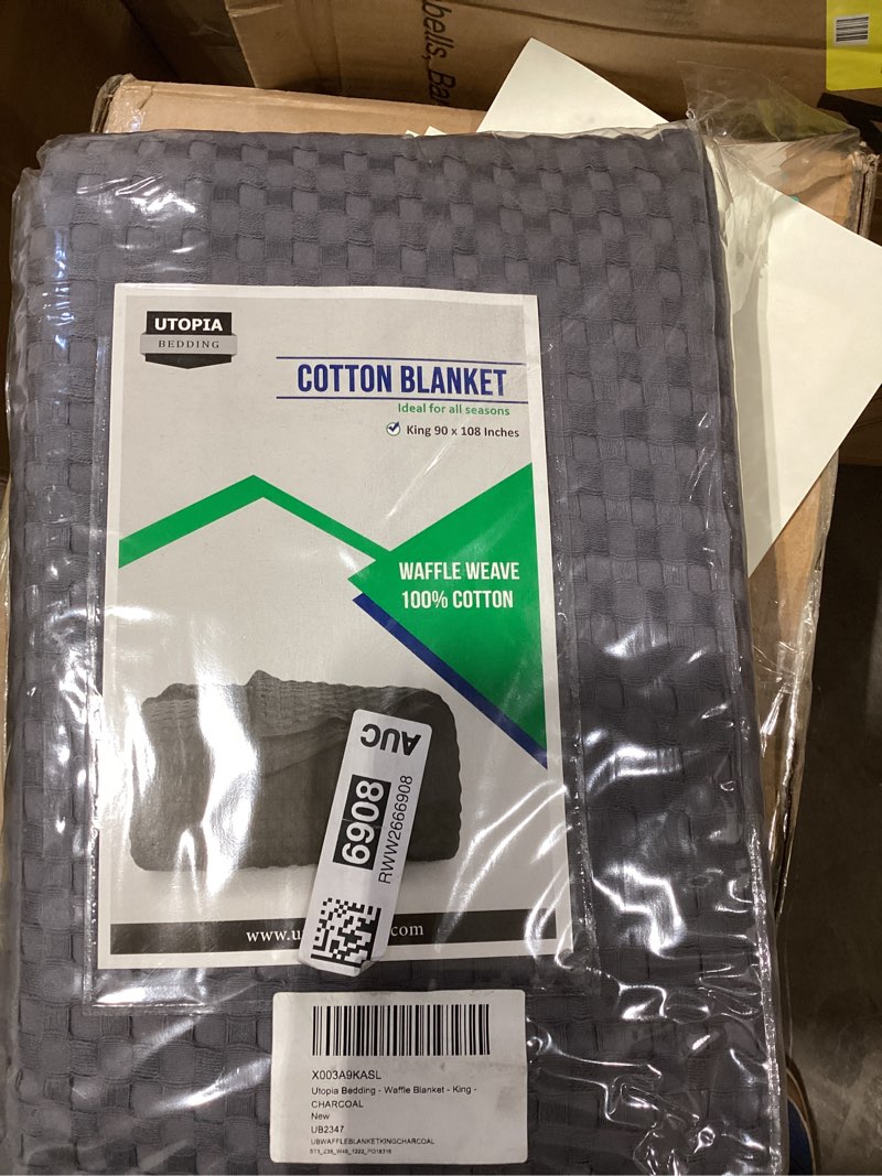 Condition photo showing New/Like New for Utopia Bedding Cotton Waffle Blanket 300 GSM (Charcoal - 90x108 Inches) Soft Lightweight Breathable Bed Blanket King Size Layering Any Bed for All Season