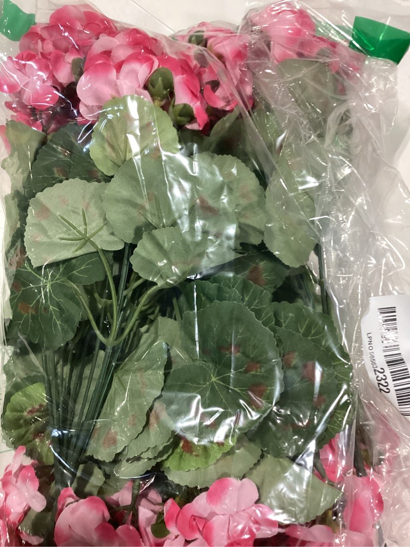 Condition photo showing Good Condition for artificial geranium fake flowers for outdoors decoration, 6 bundles silk geraniums pink flower uv resistant look real faux plants for outside planter front door garden porch patio balcony yard home 6 pink