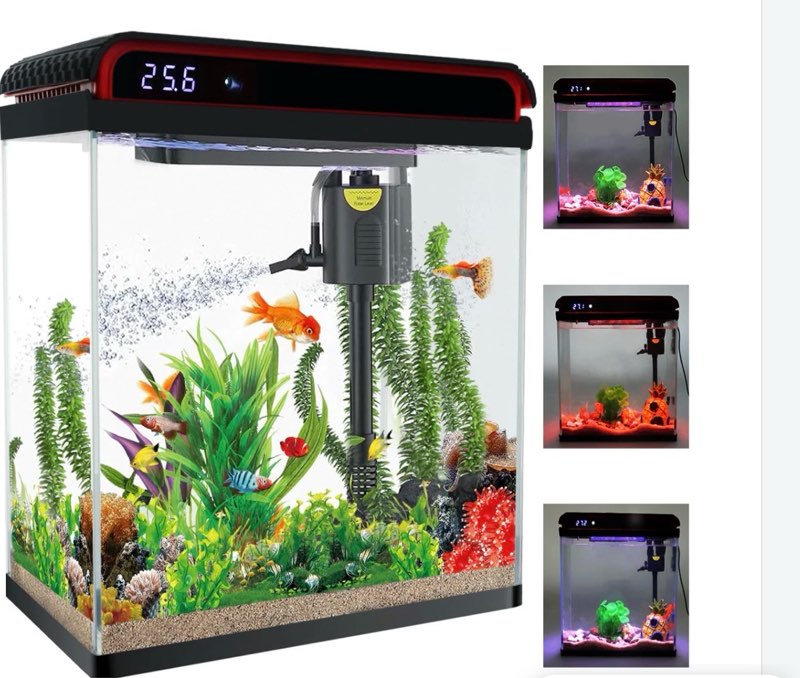 10 gallon fish tank smart aquarium kit, glass small aquarium starter kits self cleaning with 3 types