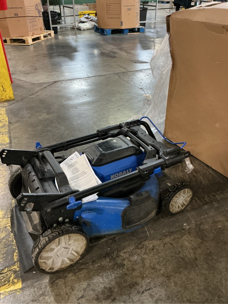 Condition photo showing As Is for kobalt gen4 40-volt, 20-in self propelled battery walk mower with (battery and charger not included)