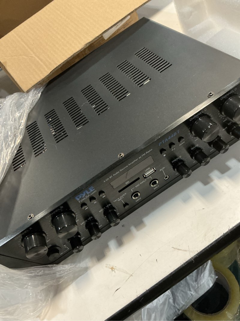 Condition photo showing Good Condition for Pyle 500W 4-Channel Karaoke Bluetooth Amplifier - Home Theater Audio Receiver with AUX - FM - RCA Subwoofer Output - USB - Microphone Input with Echo for Wireless Music Streaming - PTA44BT