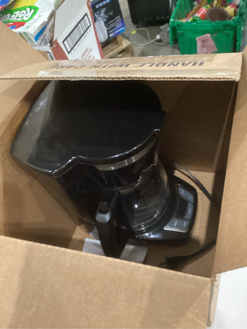 Condition photo showing As Is for BLACK+DECKER 12-Cup Digital Coffee Maker, Programmable, Washable Basket Filter, Sneak-A-Cup, Auto Brew, Water Window, Keep Hot Plate, Black Black Hot Brew