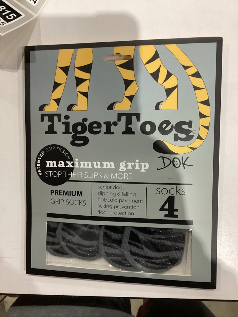 Condition photo showing New/Like New for DOK TigerToes Premium Non-Slip Dog Socks for Hardwood Floors - Extra-Thick Grip That Works Even When Twisted - Prevents Licking, Slipping, and Great for Dog Paw Protection - Size Medium Classic Grey Medium