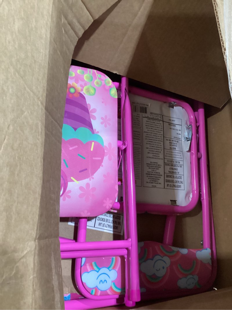 Condition photo showing As Is for Idea Nuova Trolls 3 Piece Children's Activity Square Table and Chair Set, Ages 3+ Multi Color