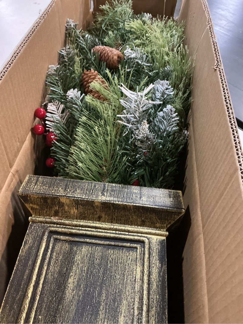 Condition photo showing As Is for JOYHALO 4FT Outdoor Christmas Trees for Porch with 80 Warm White and Multicolor LED Lights, Pre-lit Potted Christmas Tree with PVC Branches Pine Needles Berries for Christmas Decoration