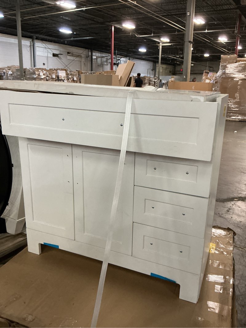 Condition photo showing As Is for style selections cauley 36-in true white single sink bathroom vanity with top