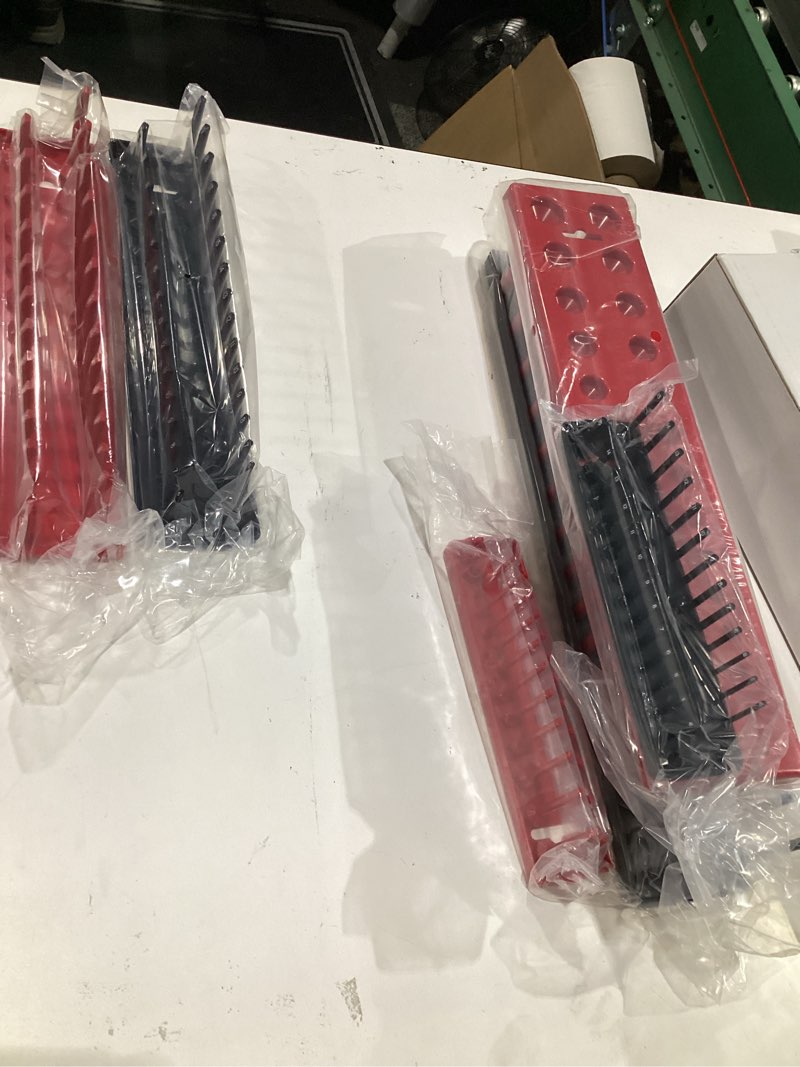 Condition photo showing New/Like New for aiuitio 6pcs socket organizer tray set, red sae & black metric socket storage trays, 1/4-inch, 3/8-inch & 1/2-inch drive deep and shallow socket holders for toolboxes 6pcs socket organizer (store 170 sockets)