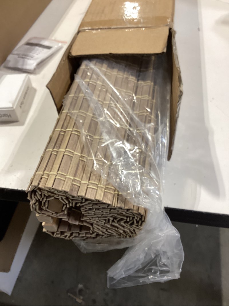Condition photo showing Good Condition for lazblinds cordless bamboo roman shades, privacy blinds for interior windows, room darkening roll up bamboo blinds for home & patio, 29.5" w x 64" h, bdp-driftwood privacy - driftwood 29 1/2" w x 64" h
