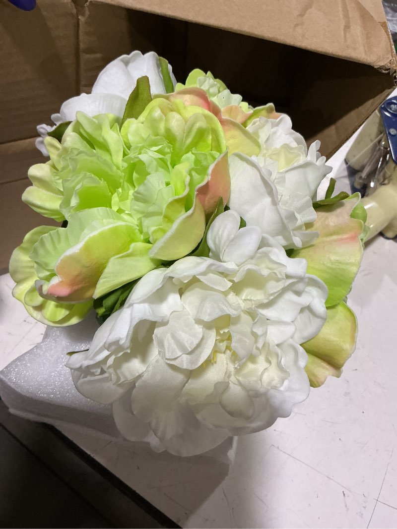 Condition photo showing Good Condition for hollyone pink peonies artificial flowers with vase faux flowers peony fake flowers silk flower arrangements in glass vase with faux water for home decor bathroom table centerpiece shelf decorations peony, pink