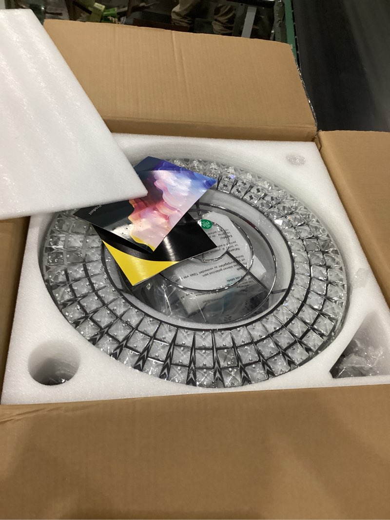 Condition photo showing New/Like New for SIMILAR TO STOCK PHOTO 42\" Retractable Ceiling Fans with Lights, Crystal Chandelier Ceiling Fan with Remote & APP Control, Modern Dimmable LED Fandelier for Living Room, Dinning Room, Bedroom (Silver)