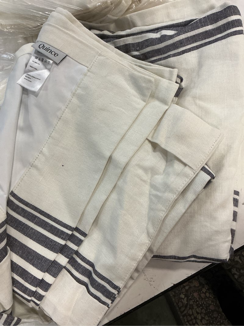 Condition photo showing Good Condition for quincecoastal stripe linen cotton room darkening curtain - single panel 1 piece , ivory/navy, 48x84 in