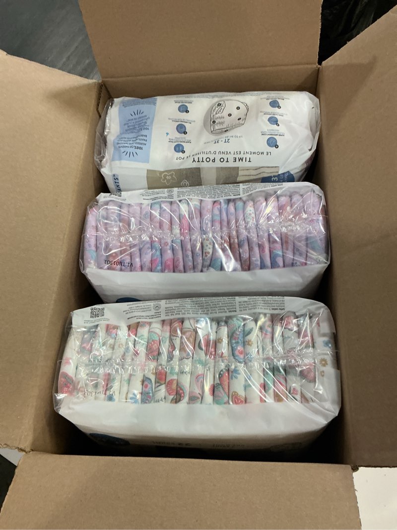 Condition photo showing New/Like New for the honest company clean conscious training pants for sensitive skin, hypoallergenic, fragrance-free, magical moments butterfly kisses size 2t/3t (up to 34 lbs), 66 count magical moments + butterfly kisses size 2t/3t 66