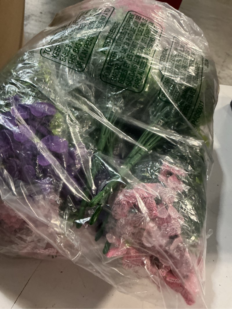 Condition photo showing Good Condition for trytuny artificial flowers for outdoor, uv resistant fake silk flowers, realistic faux plants for outside indoor porch patio window box planter home decor (20, purple rosy pink) purple rosy pink 20