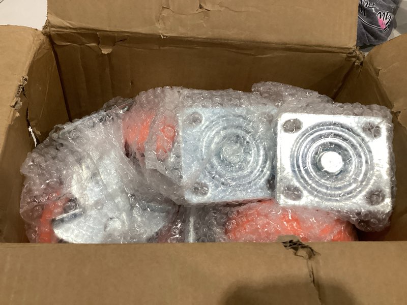 Condition photo showing Good Condition for 6 inch industrial casters - castor wheels sets 4 heavy duty with dual ball bearing, polyurethane wheel capacity up to 4500 lbs, plate swivel wheels for workbench, equipment(4 brake) 6 inch 4 brake