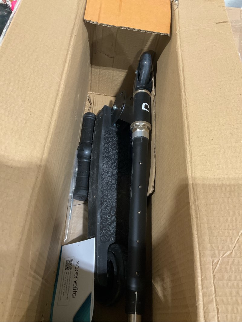 Condition photo showing As Is for jetson 3-wheel light-up kick scooter, lights on stem & wheels, height adjustable handlebar, rear brake, foldable, ages 3+ jupiter mini black scooter