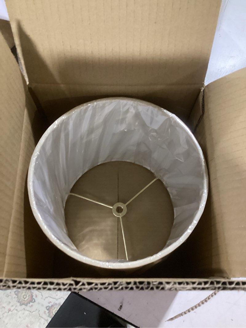 Condition photo showing New/Like New for aspen creative 31223 beige transitional drum (cylinder) shaped spider construction lamp, 8\\\" wide (8\\\" x 8\\\" x 8\\\")