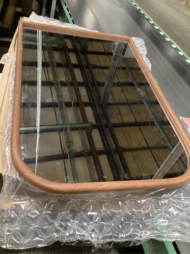 Condition photo showing Good Condition for 24"x36" Arch Wall Mirror Bathroom Mirror for Wall Mounted, Tempered Glass, Wood Grain Finish Frame Wall Mirror Decorative for Living Room Bedroom Entryway, Walnut