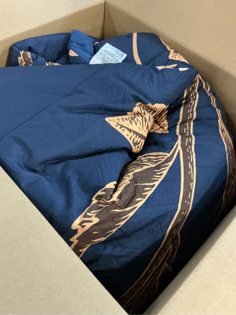 Condition photo showing As Is for Luxudecor Floral Queen Comforter Set 7 Pieces Bed in a Bag, White Flower Print on Navy Blue Bedding Set, Soft Reversible Comforter with Sheet Set 90"x90" Queen Navy Blue