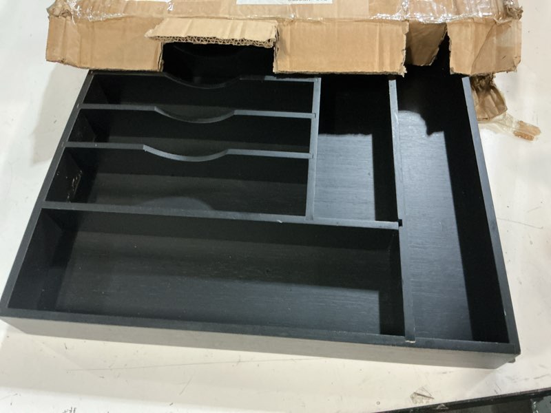 Condition photo showing Good Condition for kitchenedge premium silverware, flatware and utensil organizer for kitchen drawers, food-safe contract grade, expandable from 18 to 33 in, black bamboo from 18" to 33" wide black bamboo