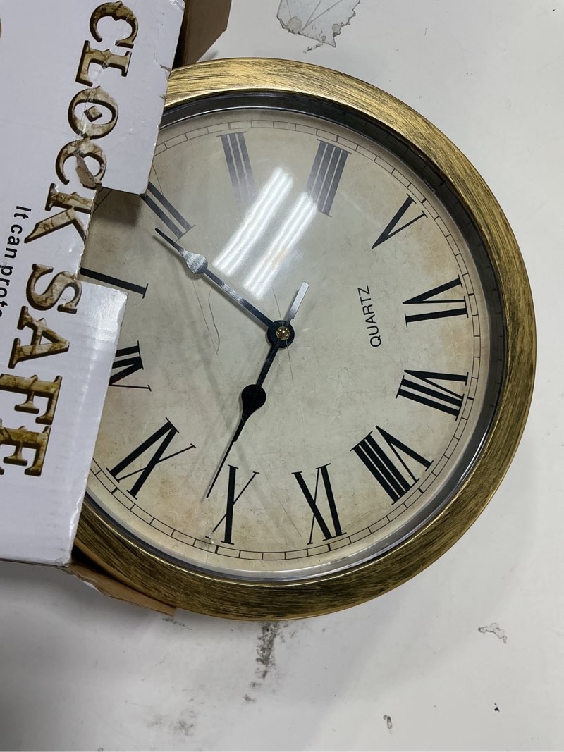 Condition photo showing As Is for bayehngs Vintage Wall Clock with Hidden Safe, 10 Inch Battery Operated Quartz Plastic Silent Wall Clock, Diversion Safe with Secret Compartment (Gold)