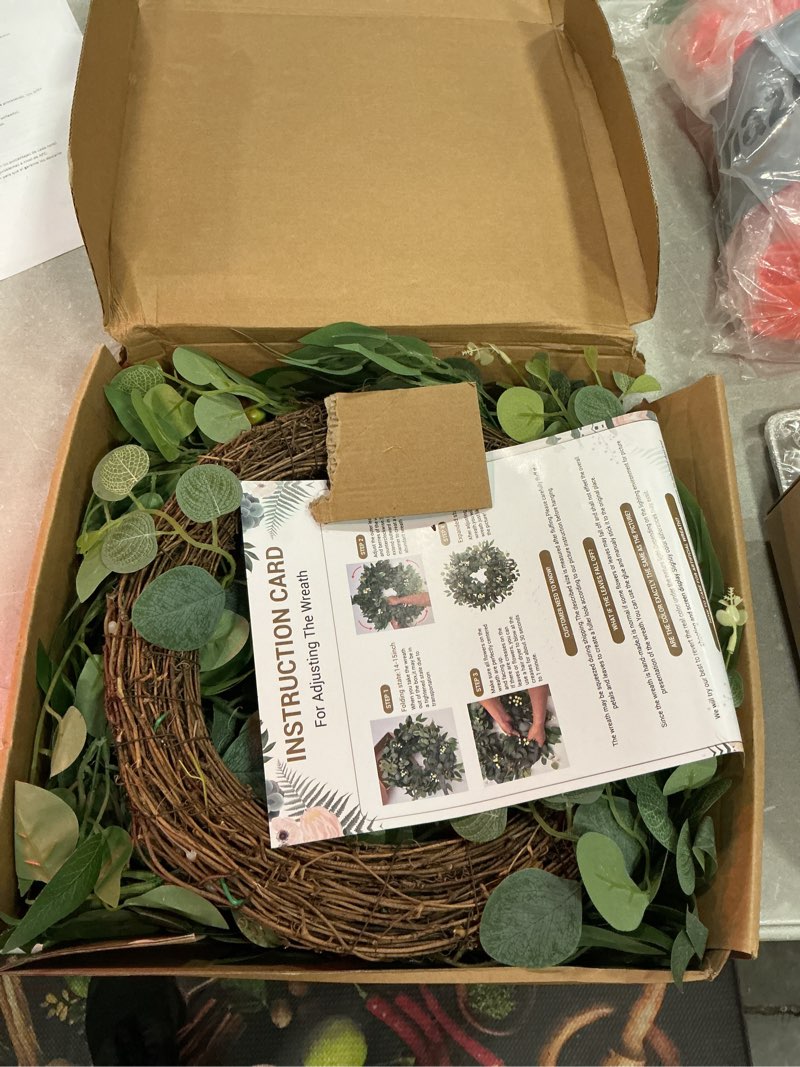 Condition photo showing Good Condition for 22-24" eucalyptus wreaths for front door,spring summer fall autumn winter wreaths,large eucalyptus greenery wreath with olive leaves berries for front door outdoor farmhouse decor all seasons