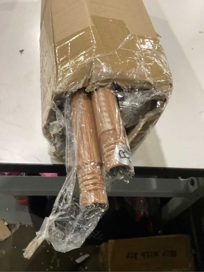 Condition photo showing Good Condition for wood double curtain rod, boho decorative extra long dual curtain rods for windows 120 to 170 inch, 1" adjustable heavy duty double rod, unique handmade imitation wood grain leaf finial design white wood 36"-176"