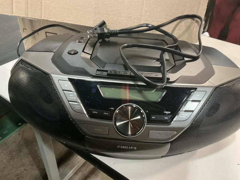Condition photo showing As Is for Radio Recorder Philips Bluetooth 12w Cd Usb Am Fm Black