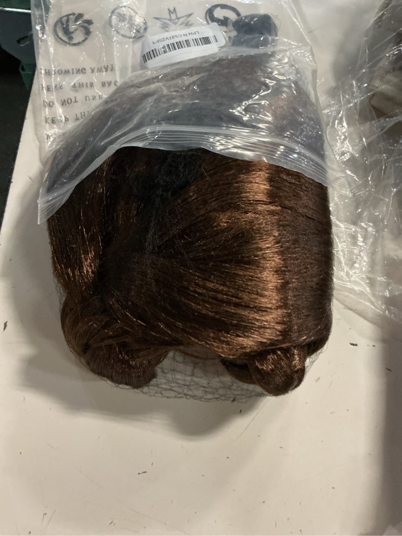 Condition photo showing Good Condition for anogol wig cap+(2 blue ribbons) brown long wig with double braided wigs for princess wigs with middle part bangs brown braiding wig princess outfit for cosplay costume halloween party | hair cap+(2 blue ribbons)long braids wig middle part braiding wig long wavy hair princess costume for halloween cosplay party