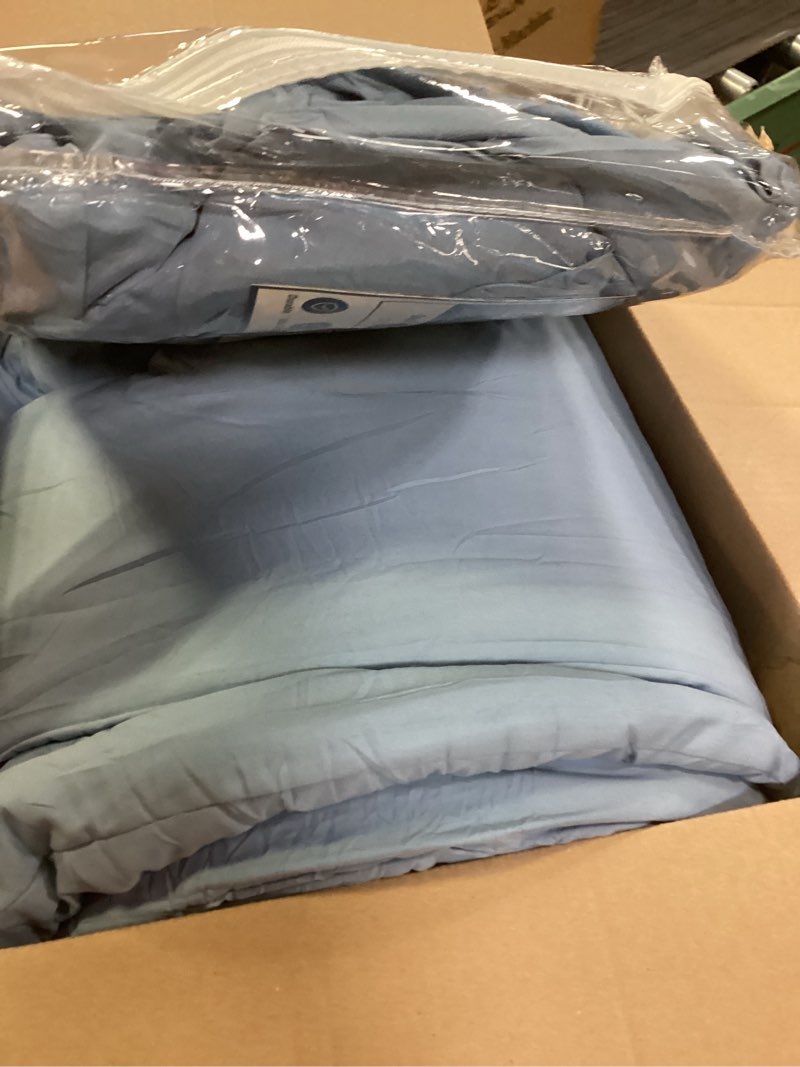 Condition photo showing Good Condition for CozyLux King Size Comforter Set Grayish Blue, 7 Pieces Bed in a Bag King Comforter Set with Sheets, Bedding Set with Down Alternative Comforter, Fitted Sheets, Flat Sheets, Pillow Shams & Pillowcases Grayish Blue King