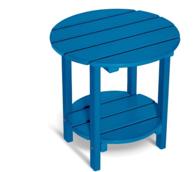  Touch the image to zoom in                      2 -Tier Outdoor Side Table HDPE Adirondack Table Patio Side Table Weather Resistant End Table Small Outdoor Table (Navy Blue, Round)