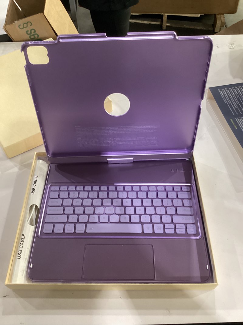 Condition photo showing New/Like New for tqq ipad air 13 inch case keyboard (m3 2025 / m2 2024), ipad pro 12.9 (6th, 5th, 4th, 3rd gen) keyboard - 360° rotatable, 7-color backlight, multi-touch trackpad, thin & light (purple)